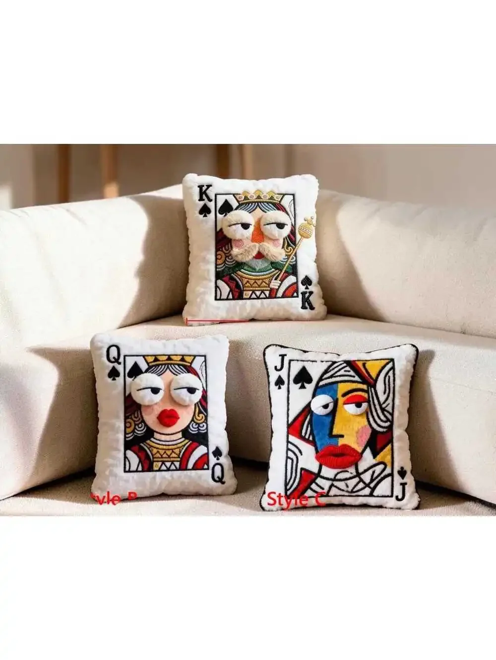 Unique Handcrafted Playing Card Themed Decorative Throw Pillow Set - King, Queen